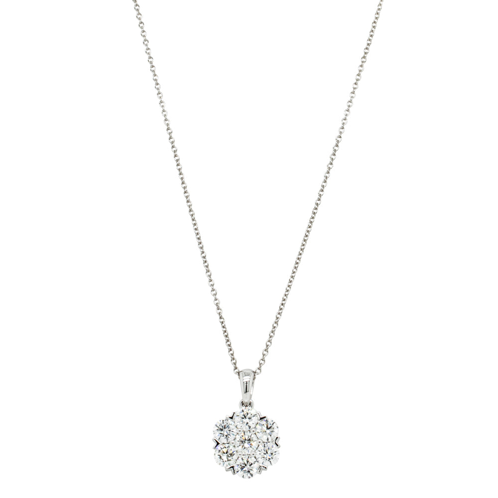 18ct White Gold 2.00ct Diamond Lotus Pendant-Necklace-Walker & Hall