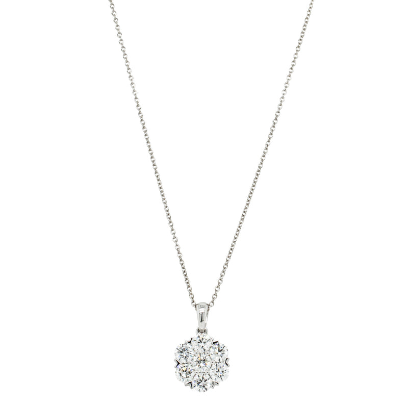 18ct White Gold 2.00ct Diamond Lotus Pendant-Necklace-Walker & Hall