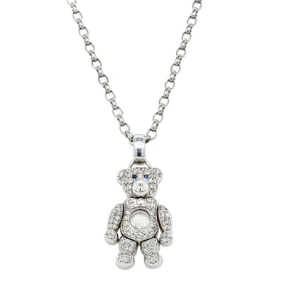 Deja Vu 18ct White Gold Diamond Teddy Bear Pendant-Necklace-Walker & Hall
