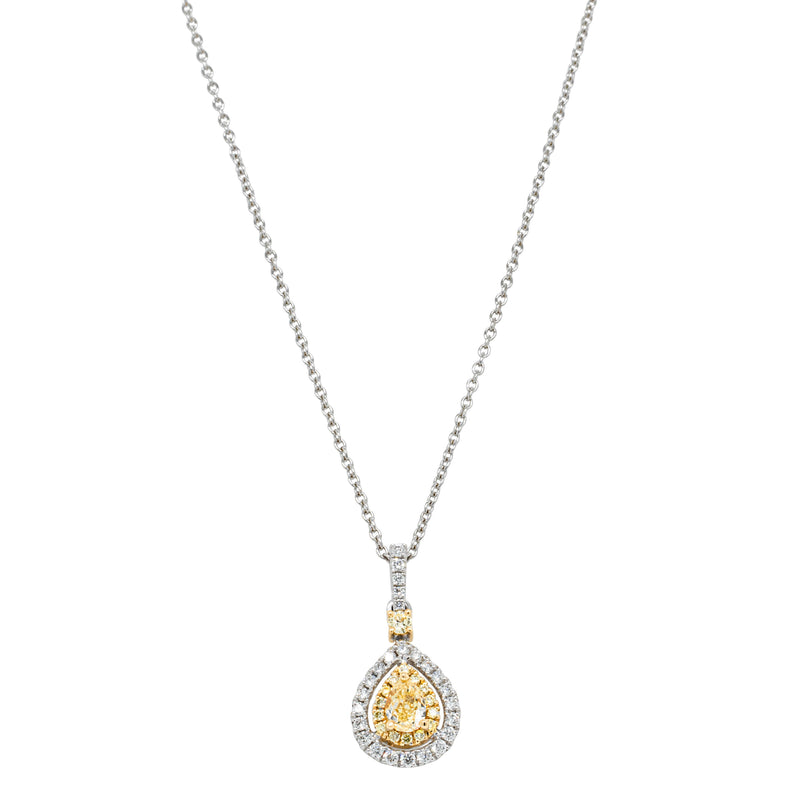 18ct White & Yellow Gold .33ct Yellow Diamond Pendant-Necklace-Walker & Hall
