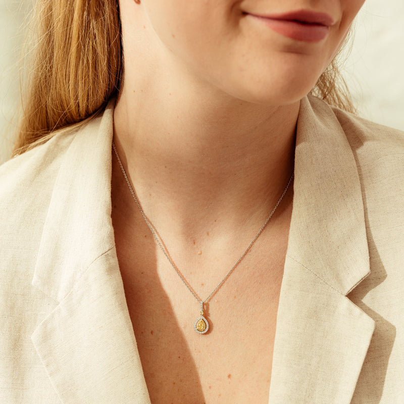 18ct White & Yellow Gold .33ct Yellow Diamond Pendant-Necklace-Walker & Hall
