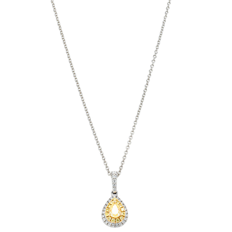 18ct White & Yellow Gold .29ct Yellow Diamond Pendant-Necklace-Walker & Hall