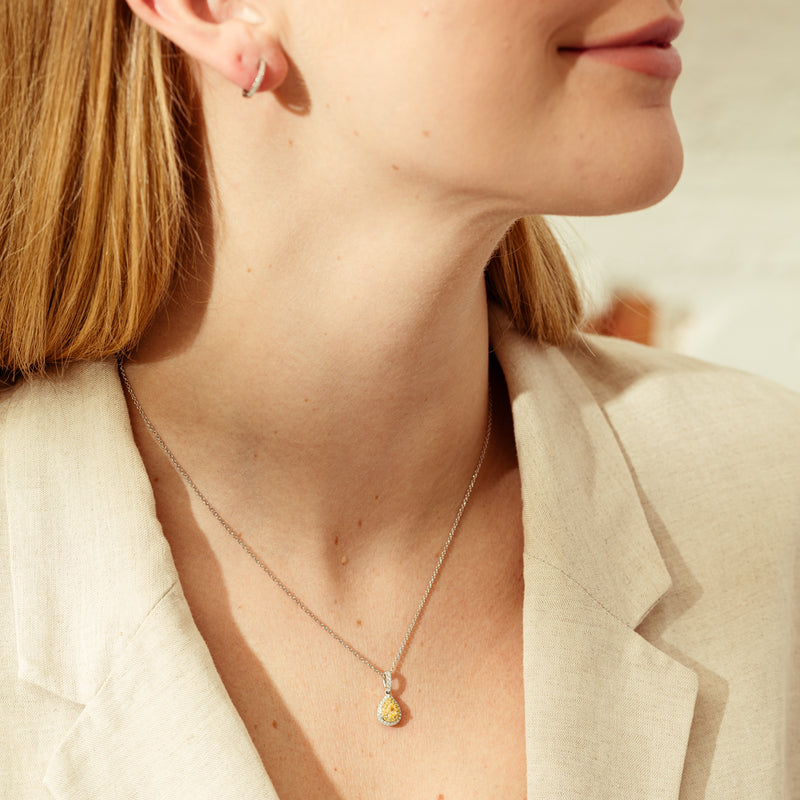18ct White & Yellow Gold .29ct Yellow Diamond Pendant-Necklace-Walker & Hall