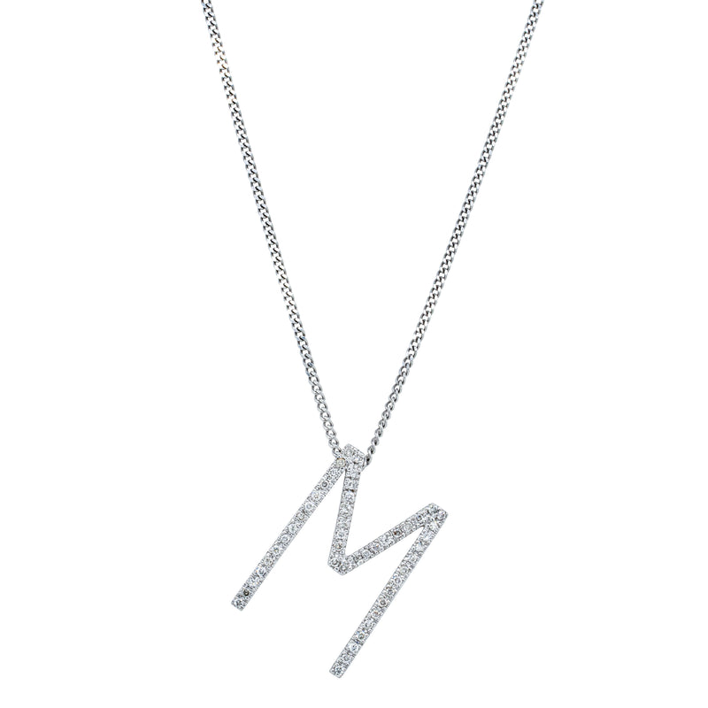 Deja Vu 18ct White Gold .50ct Diamond Letter M Pendant-Necklace-Walker & Hall