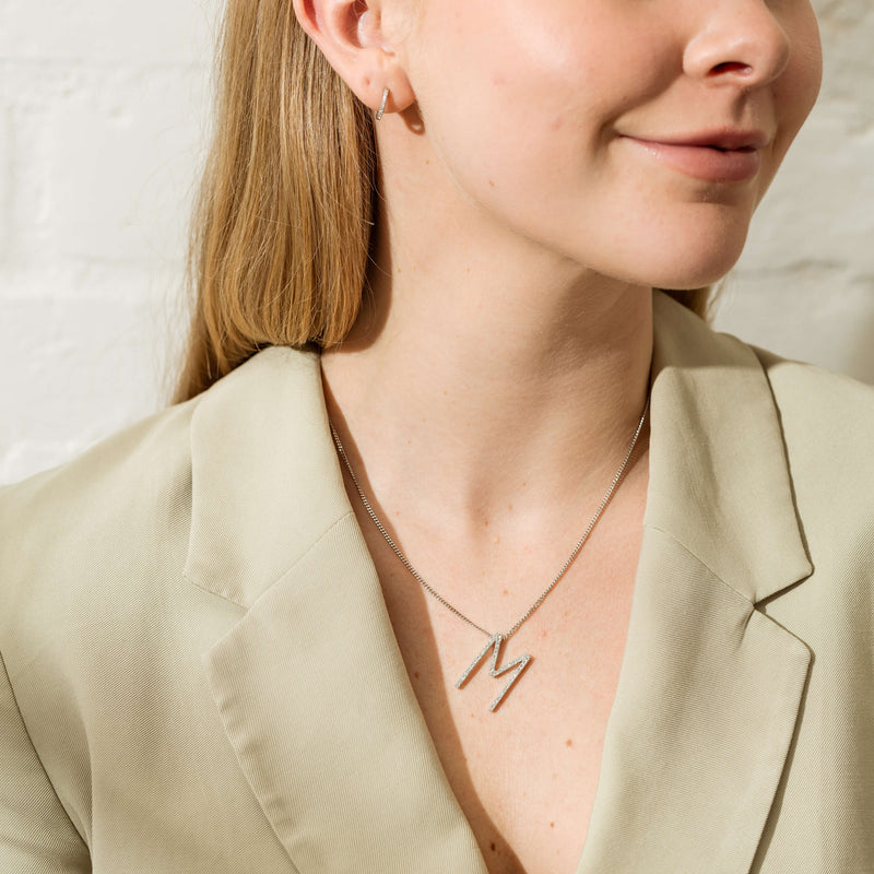 Deja Vu 18ct White Gold .50ct Diamond Letter M Pendant-Necklace-Walker & Hall