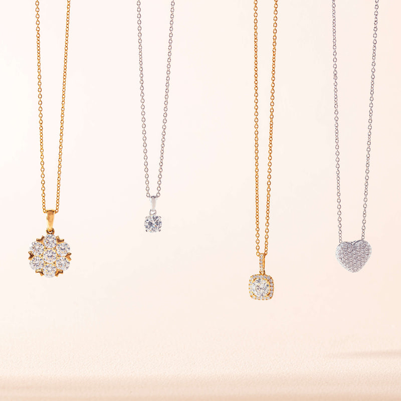 18ct Yellow Gold .68ct Reclaimed Diamond Peony Pendant-Necklace-Walker & Hall