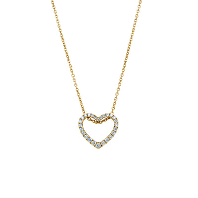 18ct Yellow Gold Diamond Heart Pendant-Necklace-Walker & Hall