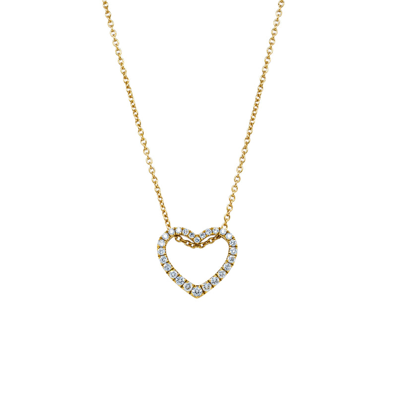18ct Yellow Gold Diamond Heart Pendant-Necklace-Walker & Hall
