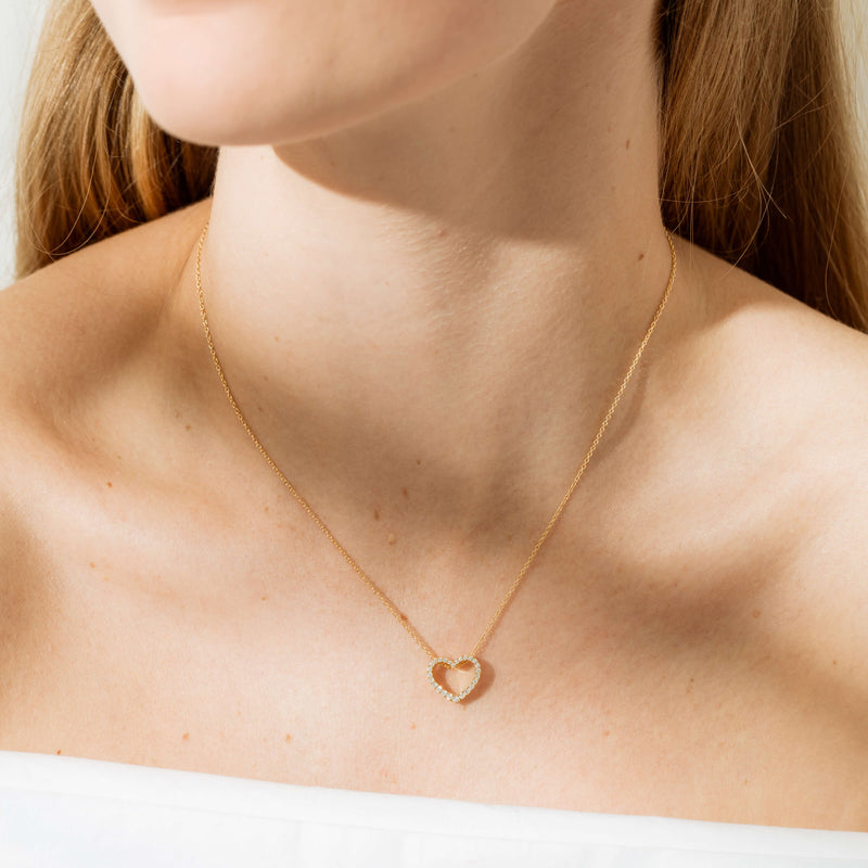 18ct Yellow Gold Diamond Heart Pendant-Necklace-Walker & Hall