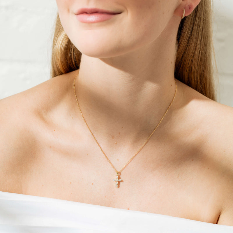 18ct Yellow Gold .45ct Diamond Cross Pendant-Necklace-Walker & Hall