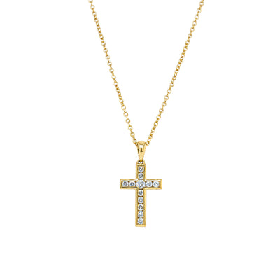 18ct Yellow Gold .26ct Diamond Cross Pendant-Necklace-Walker & Hall