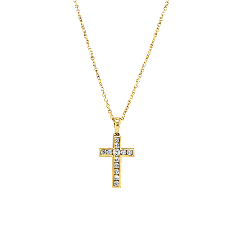 18ct Yellow Gold .26ct Diamond Cross Pendant-Necklace-Walker & Hall
