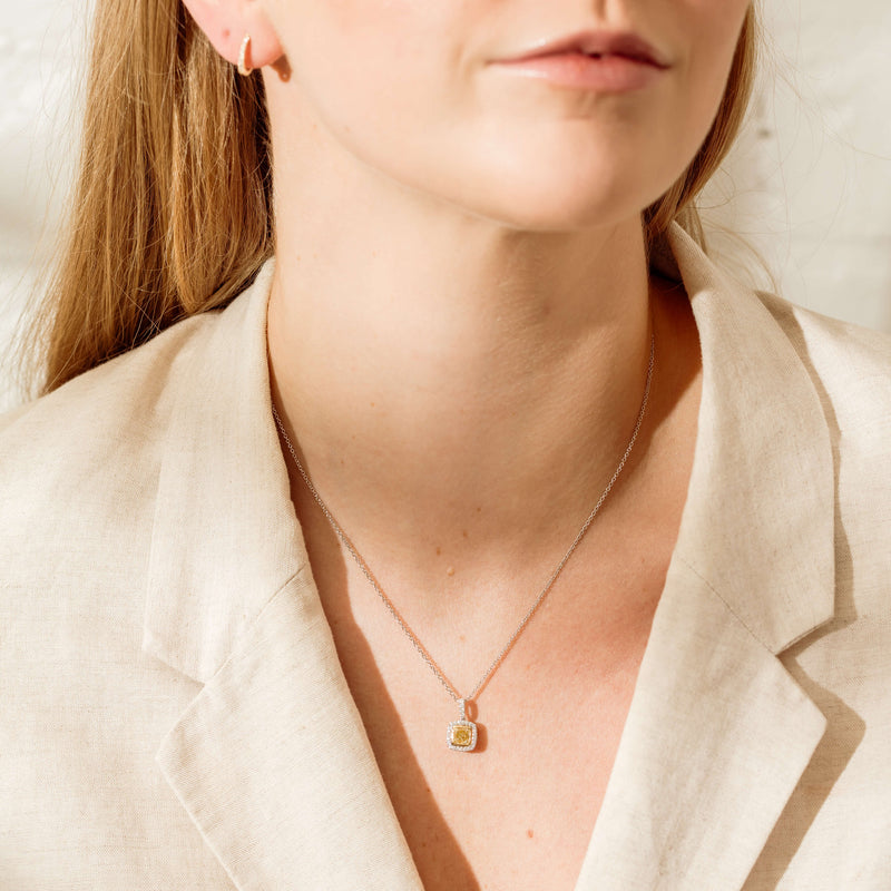 18ct White Gold 1.15ct Yellow Diamond Isla Pendant-Necklace-Walker & Hall