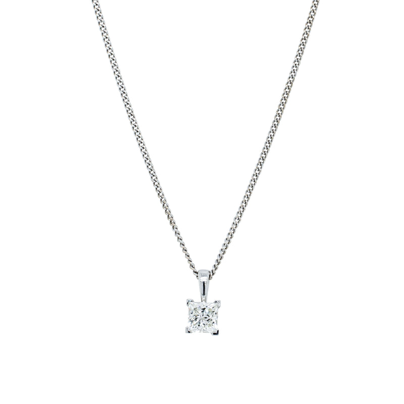 Deja Vu 18ct White Gold .45ct Princess Cut Diamond Pendant-Necklace-Walker & Hall
