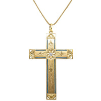 Vintage 17ct Yellow Gold .15ct Diamond Engraved and Enamelled Cross Pendant-Necklace-Walker & Hall