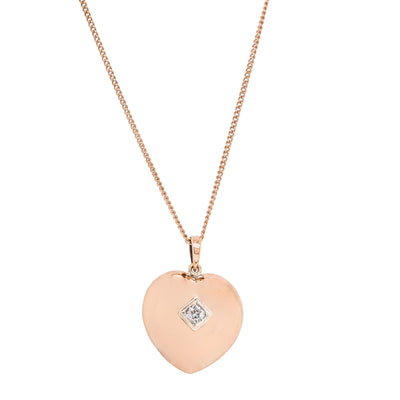 Vintage 9ct Rose Gold .20ct Diamond Heart Pendant-Necklace-Walker & Hall