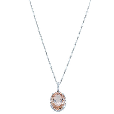 18ct White Gold 7.49ct Morganite & Diamond Halo Pendant-Necklace-Walker & Hall