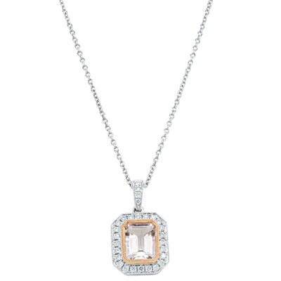 18ct White Gold 1.38ct Morganite & Diamond Necklace-Necklace-Walker & Hall