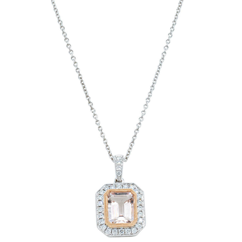 18ct White Gold 1.38ct Morganite & Diamond Necklace-Necklace-Walker & Hall