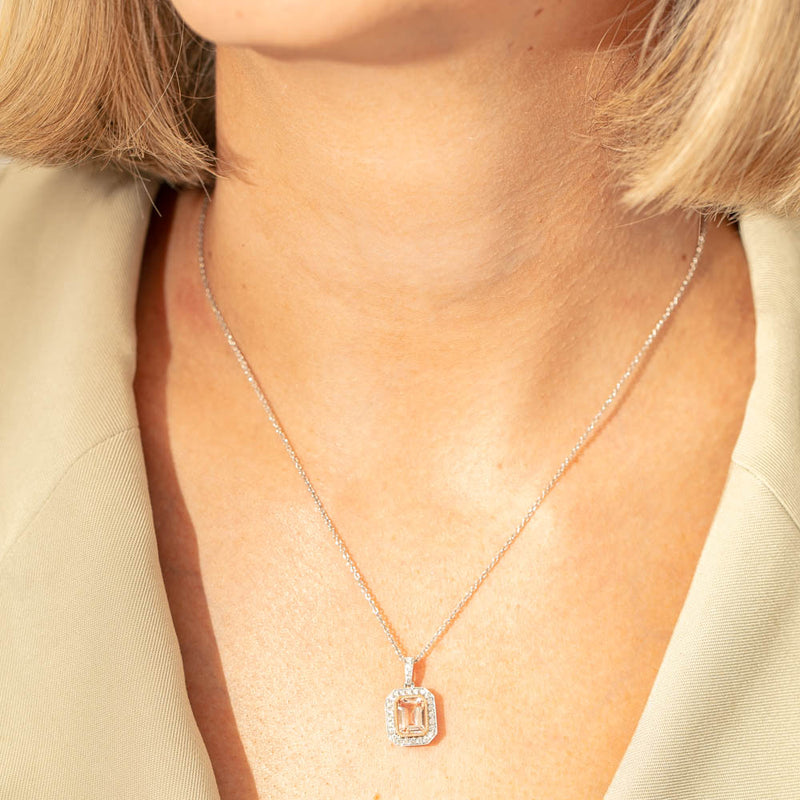 18ct White Gold 1.38ct Morganite & Diamond Necklace-Necklace-Walker & Hall