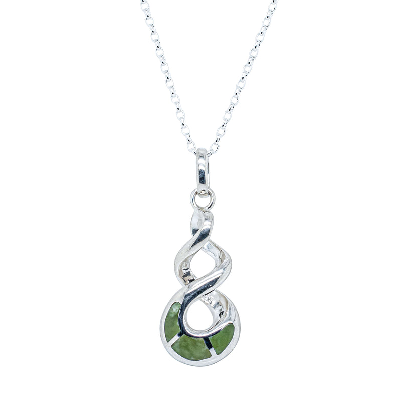 Sterling Silver NZ Greenstone Twist Pendant-Necklace-Walker & Hall