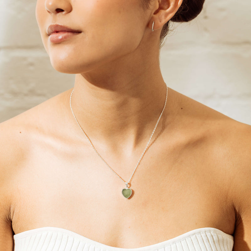 Sterling Silver Pounamu Heart Pendant-Necklace-Walker & Hall