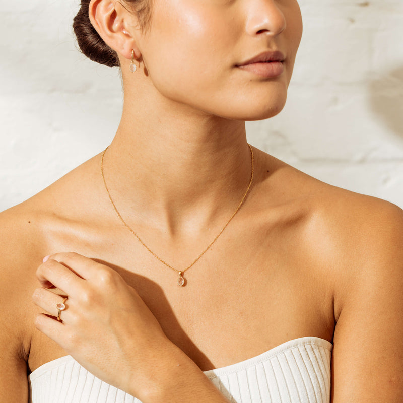 9ct Yellow Gold Rose Quartz Rosehip Pendant-Necklace-Walker & Hall