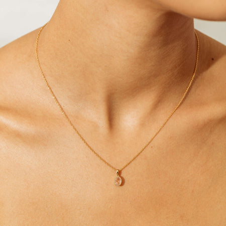 9ct Yellow Gold Rose Quartz Rosehip Pendant-Necklace-Walker & Hall