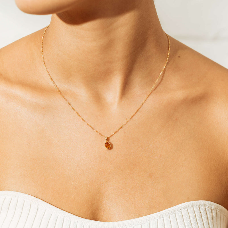 9ct Yellow Gold Citrine Elderflower Pendant-Necklace-Walker & Hall