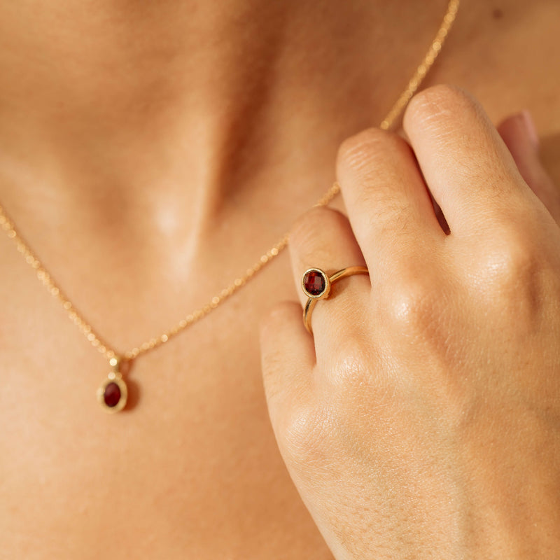 9ct Yellow Gold Garnet Saffron Pendant-Necklace-Walker & Hall