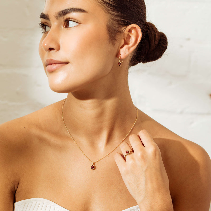 9ct Yellow Gold Garnet Saffron Earrings-Earrings-Walker & Hall