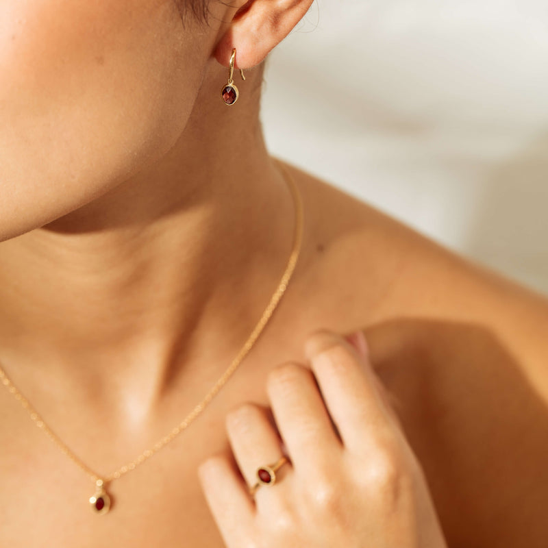 9ct Yellow Gold Garnet Saffron Earrings-Earrings-Walker & Hall