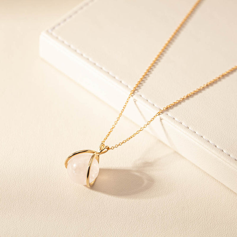 9ct Yellow Gold Rose Quartz - Of Feelings Mindfulness Pendant-Necklace-Walker & Hall