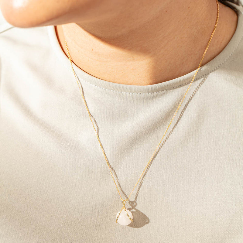 9ct Yellow Gold Rose Quartz - Of Feelings Mindfulness Pendant-Necklace-Walker & Hall