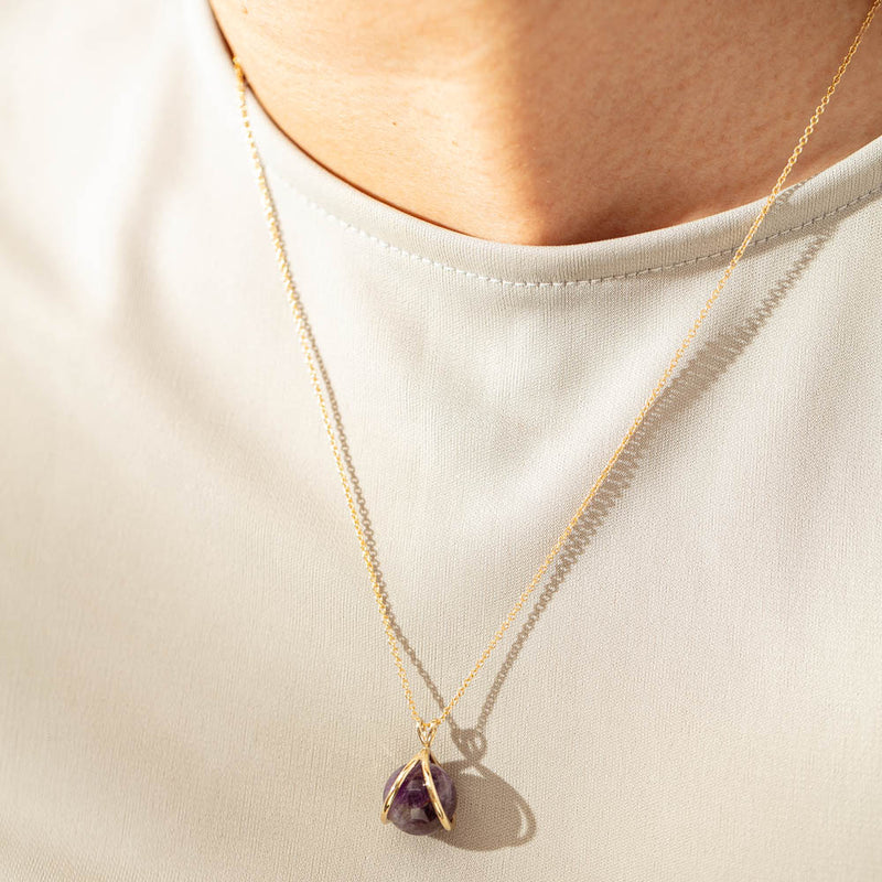 9ct Yellow Gold Amethyst - Of Thought Mindfulness Pendant-Necklace-Walker & Hall