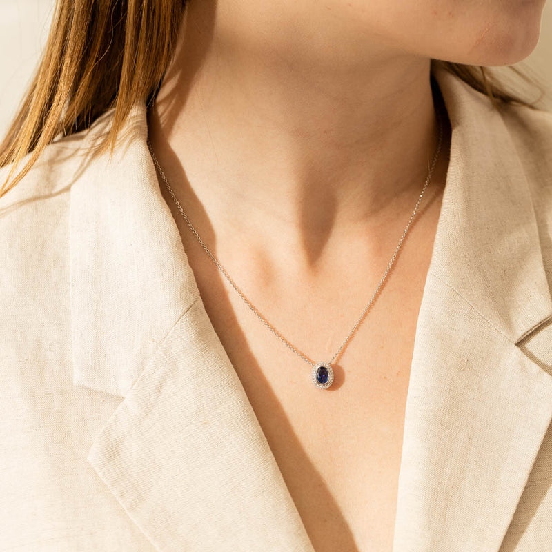 18ct White Gold Sapphire & Diamond Isla Pendant-Necklace-Walker & Hall