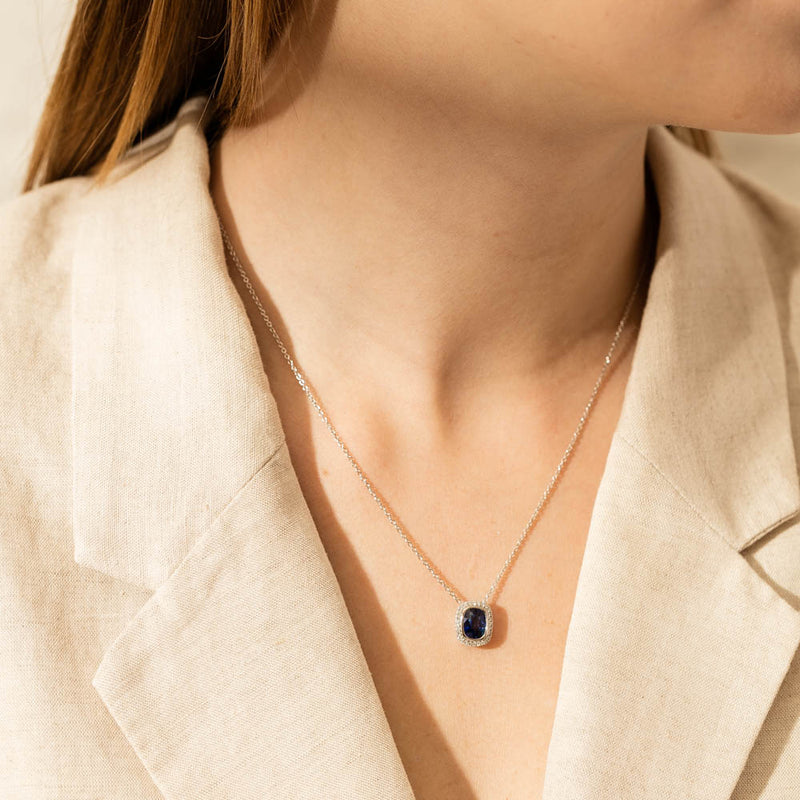 18ct White Gold 2.07ct Sapphire & Diamond Isla Pendant-Necklace-Walker & Hall