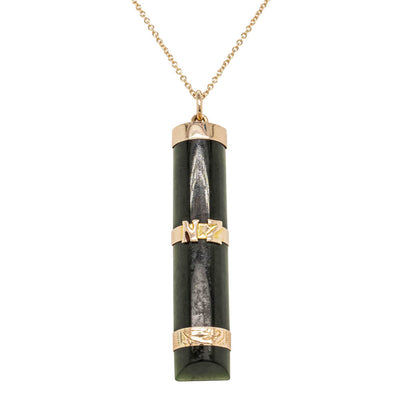 Vintage 9ct Yellow Gold Greenstone Pendant-Necklace-Walker & Hall