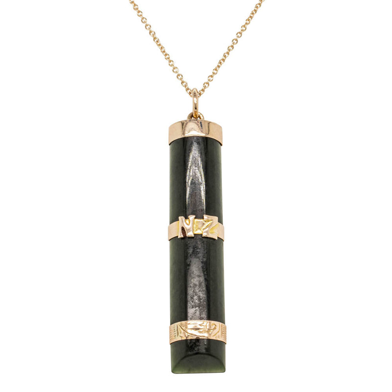 Vintage 9ct Yellow Gold Greenstone Pendant-Necklace-Walker & Hall