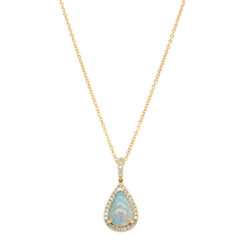 18ct Yellow Gold Opal & Diamond Sierra Pendant-Necklace-Walker & Hall