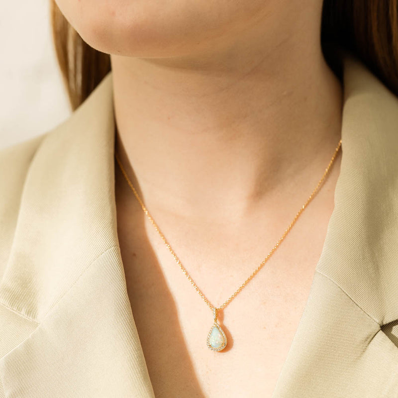 18ct Yellow Gold Opal & Diamond Sierra Pendant-Necklace-Walker & Hall