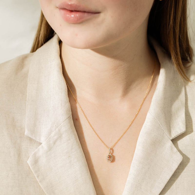 18ct Yellow Gold Morganite & Diamond Mini Sierra Pendant-Necklace-Walker & Hall