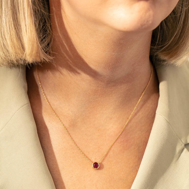 18ct Yellow Gold 1.28ct Ruby & Diamond Pendant-Necklace-Walker & Hall