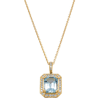 18ct Yellow Gold 3.04ct Aquamarine & Diamond Empire Pendant-Necklace-Walker & Hall