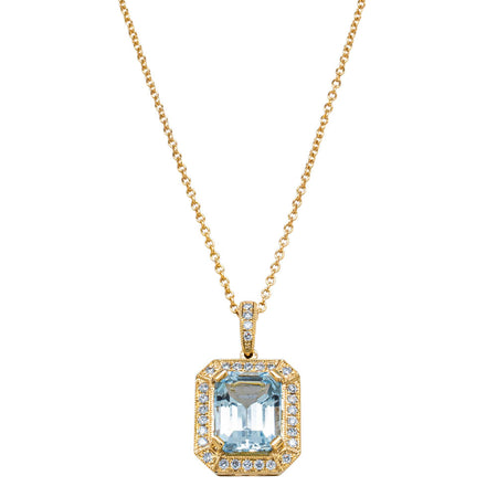 18ct Yellow Gold 3.04ct Aquamarine & Diamond Empire Pendant-Necklace-Walker & Hall