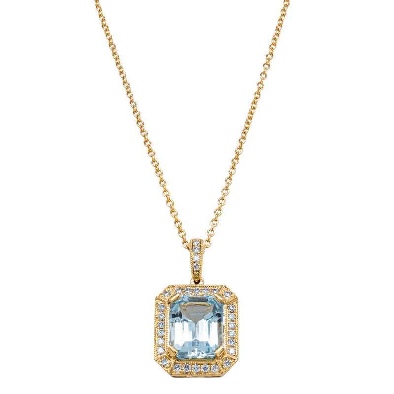 18ct Yellow Gold 3.04ct Aquamarine & Diamond Empire Pendant-Necklace-Walker & Hall