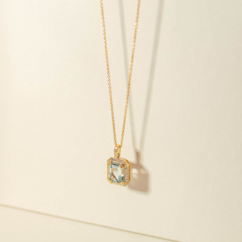 18ct Yellow Gold 3.04ct Aquamarine & Diamond Empire Pendant-Necklace-Walker & Hall