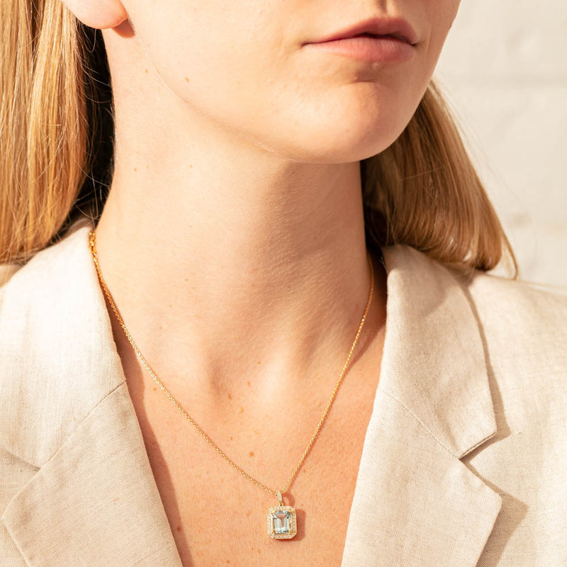 18ct Yellow Gold 3.04ct Aquamarine & Diamond Empire Pendant-Necklace-Walker & Hall