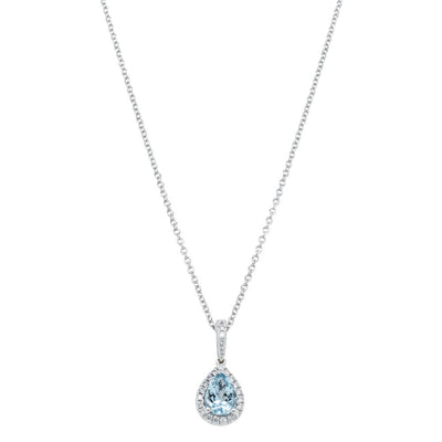 18ct White Gold Aquamarine & Diamond Mini Sierra Pendant-Necklace-Walker & Hall