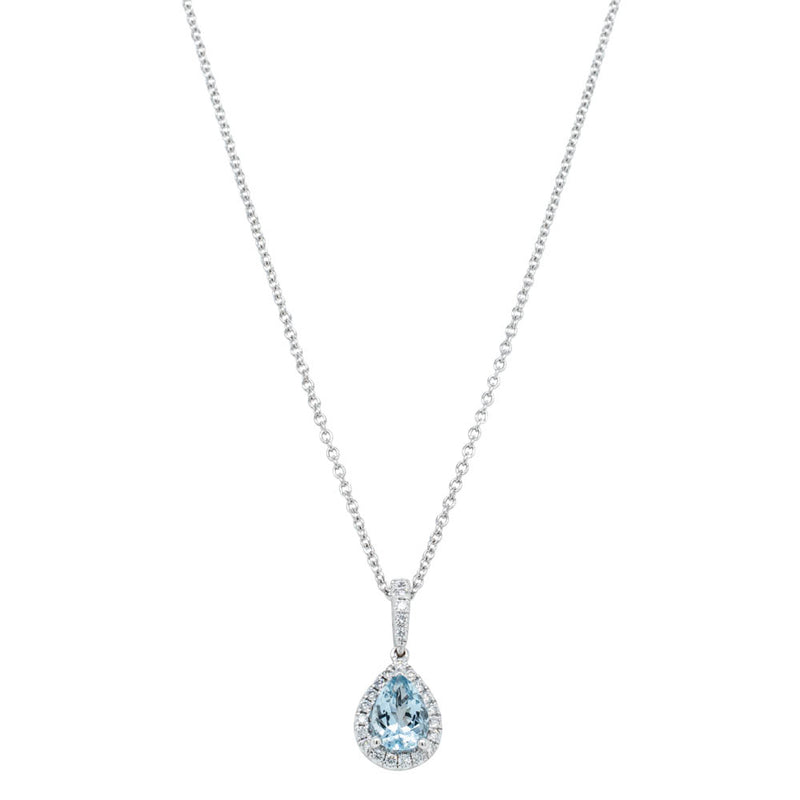 18ct White Gold Aquamarine & Diamond Mini Sierra Pendant-Necklace-Walker & Hall